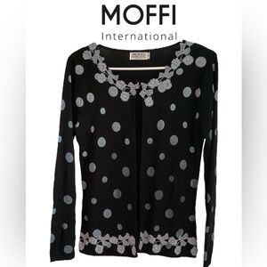 MOFFI😉Black Sweater with Gray Crochet Accents